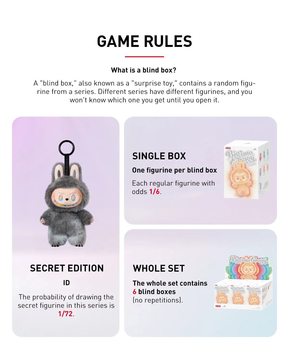 Blindbox Land The Monsters Labubu Pop Mart Vinyl Plush Big Into Energy Game Rules