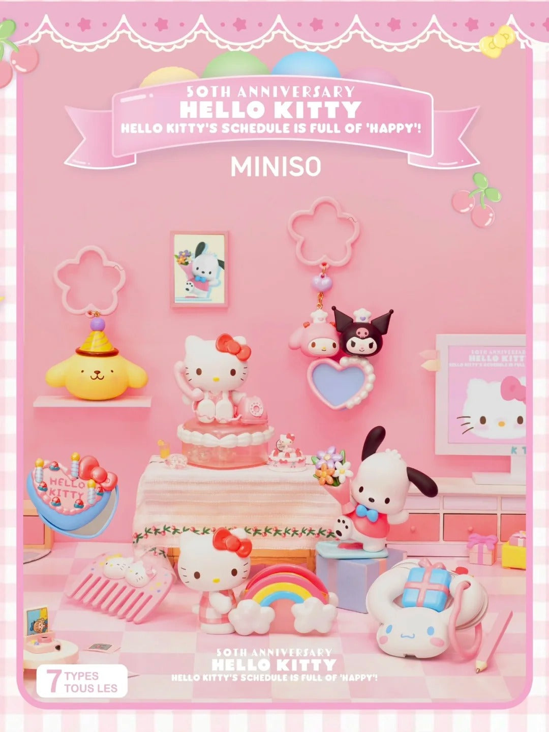 SANRIO - Hello Kitty 50th Anniversary "Hello Kitty's Schedule Is Full Of Happy!" Series, Miniso Blindbox