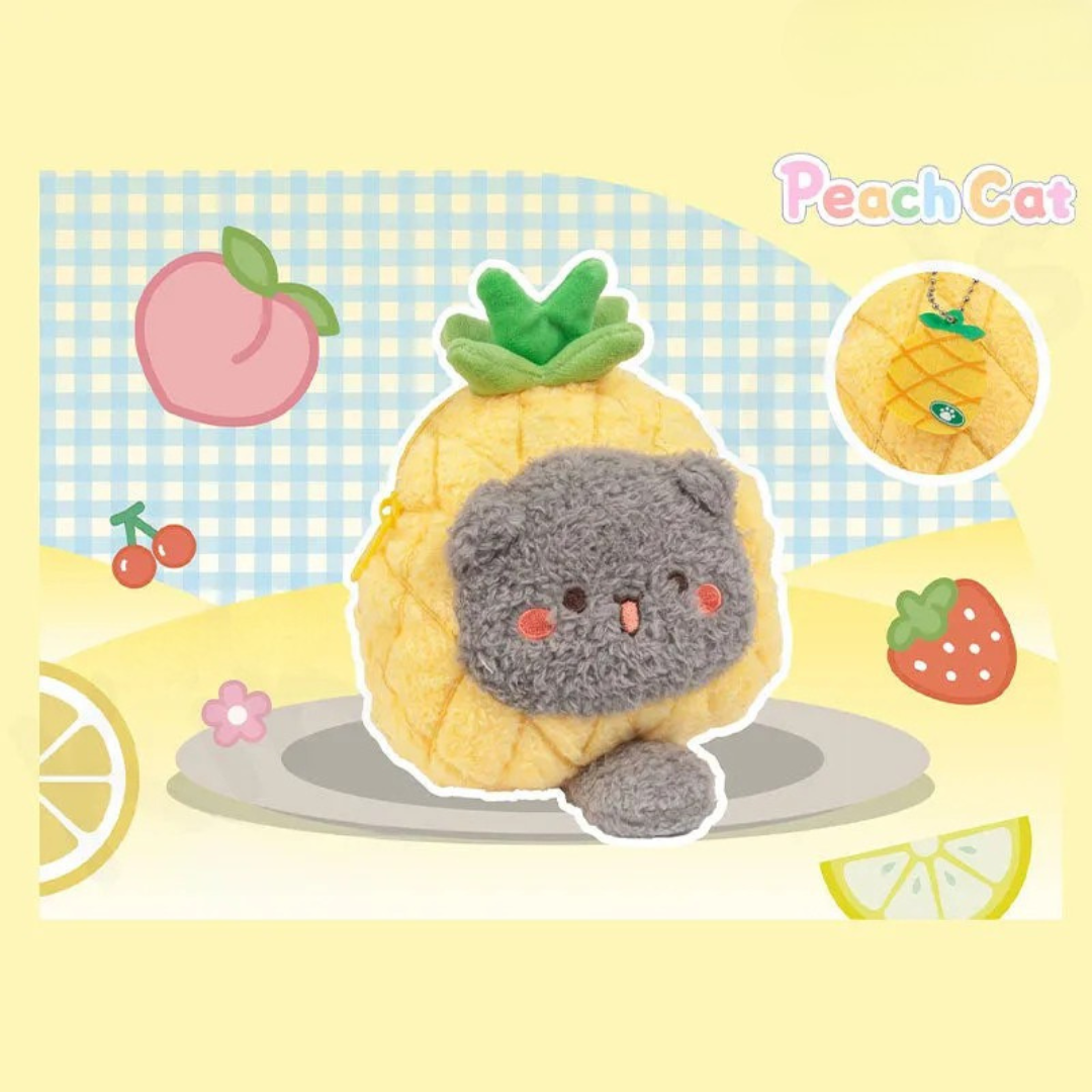 Peach Cat Meow Fluffball Fruit Plush Pouch Annanas Blindbox Land