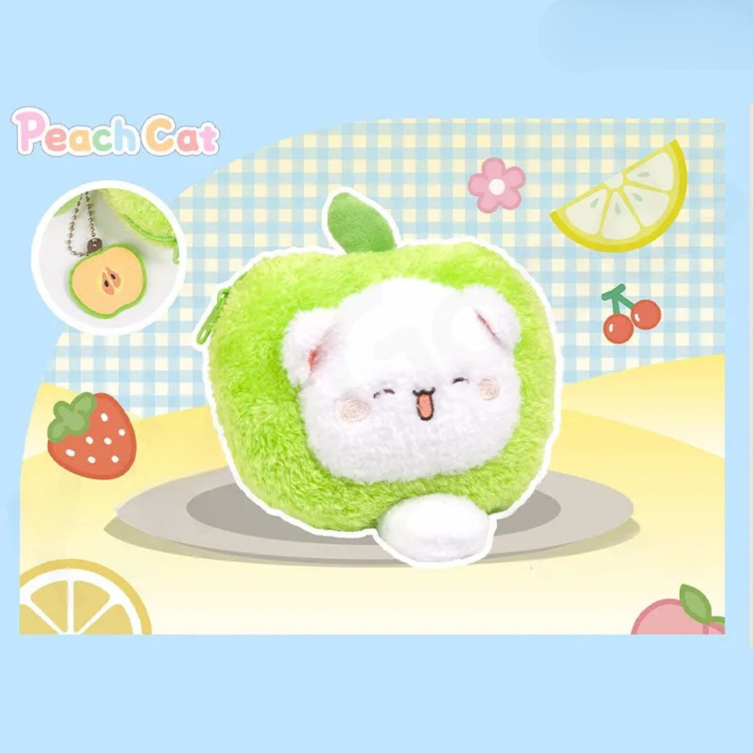 Peach Cat Meow Fluffball Fruit Plush Pouch Grüner Apfel Blindbox Land