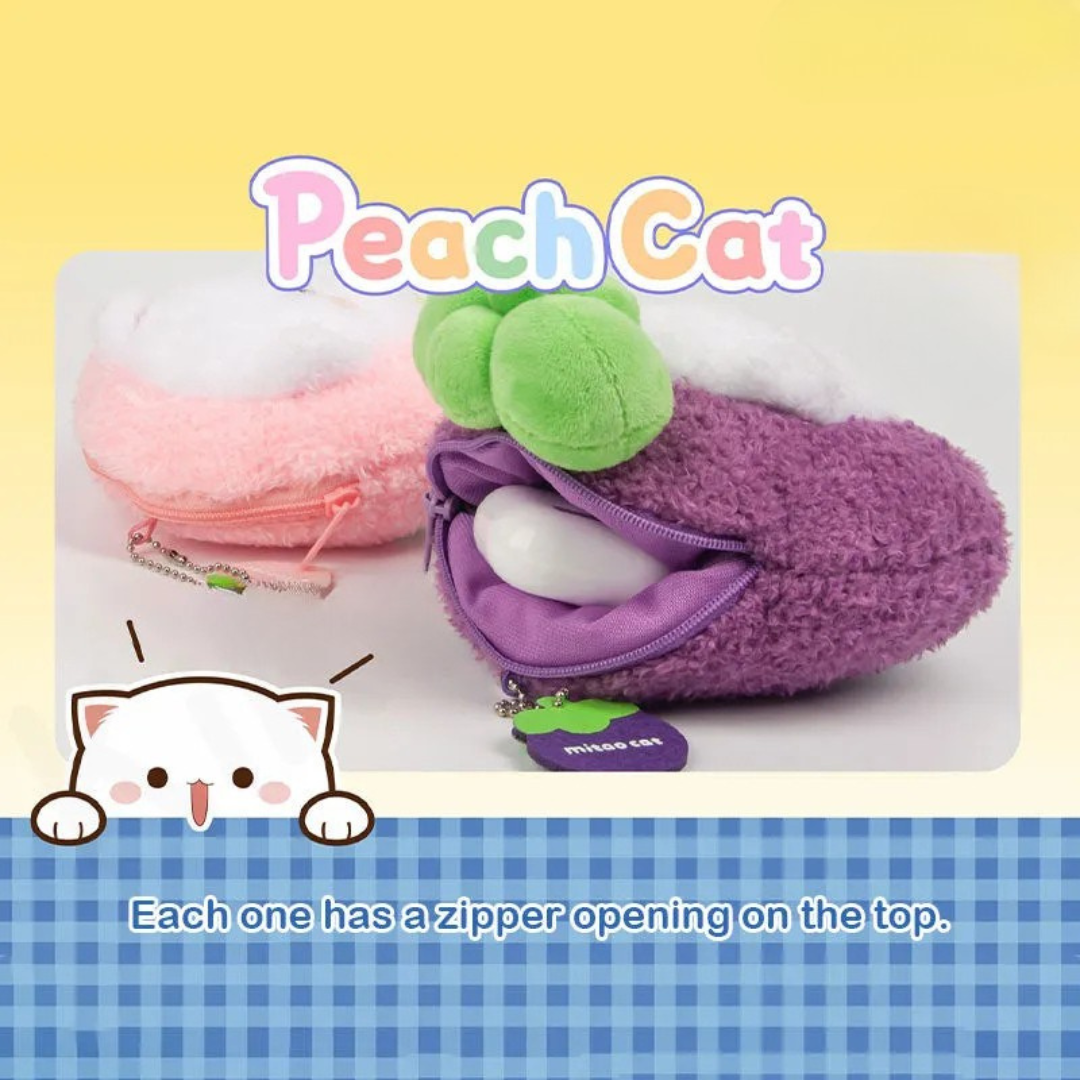Peach Cat Meow Fluffball Fruit Plush Pouch Info Blindbox Land